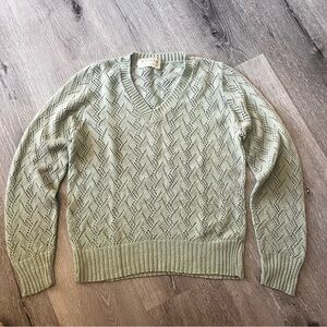 Vintage Fine Quality Sweaters Light Green Pointelle Knit Sweater Preppy Academic